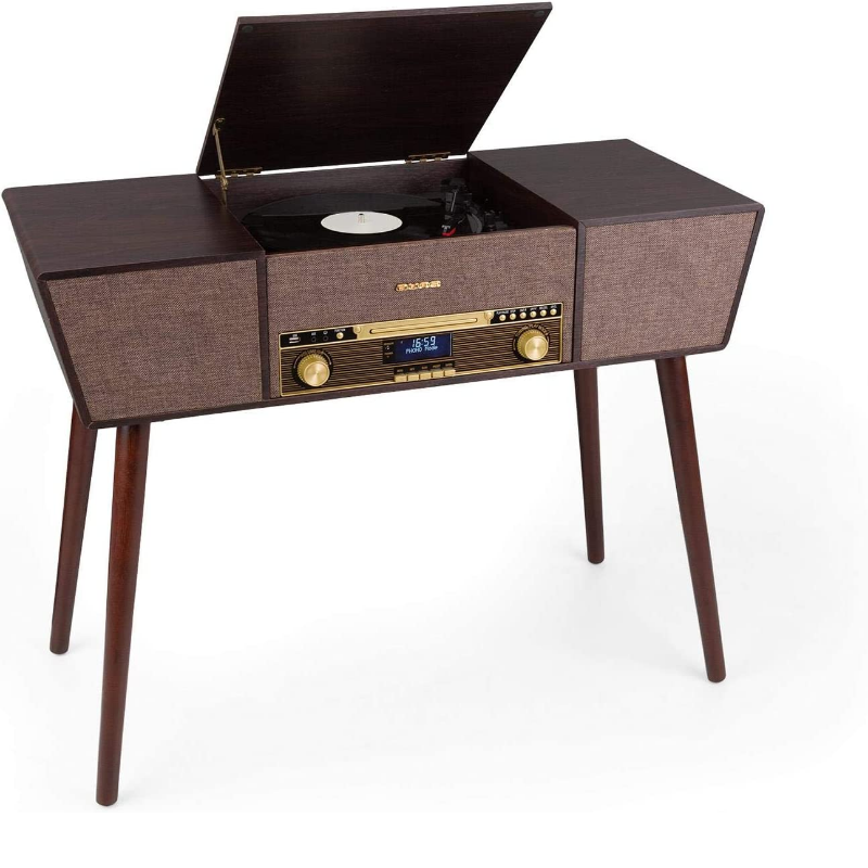 Auna Belle Epoque 1912 | Mueble reproductor de música, mueble con tocadiscos, CD, radio, MP3 bluettoth, USB y tarjeta SD, tocadiscos estilo vintage para colocar como mueble en casa. Lee opiniones y reseñas de este equipo de música con tocadiscos.