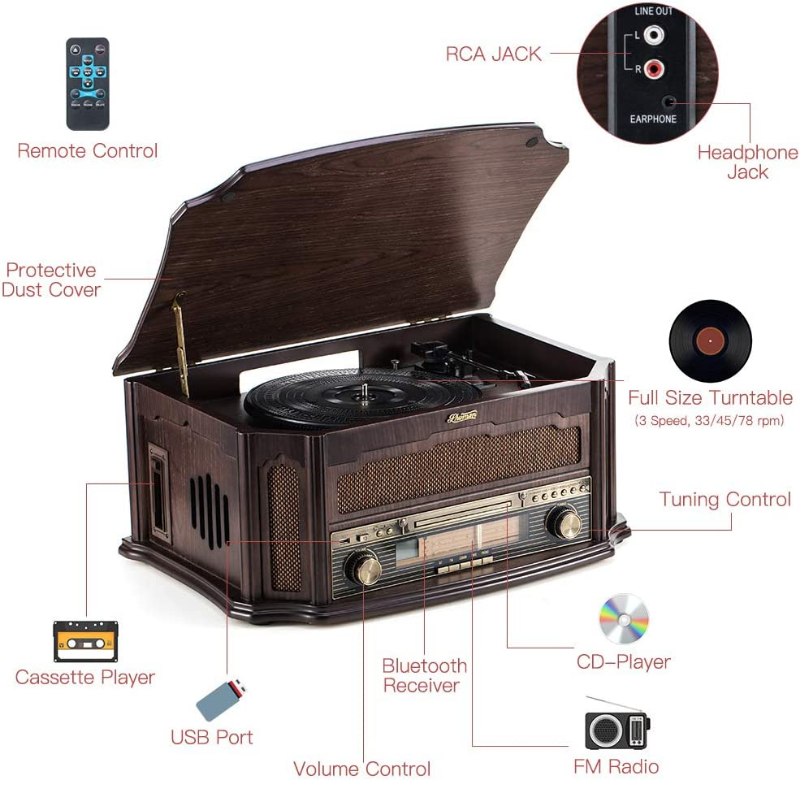 Funciones y formatos del tocadiscos MC-268BT de Shuman